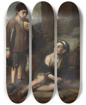 Triptych art skateboard deck of Bartolom Estebn Murillo Two Peasant Boys by Bartolome Esteban Murillo (1617-1682)