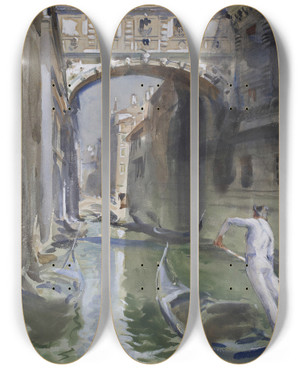 Triptych art skateboard deck of John Singer Sargent Bridge Of Sighs by John Singer Sargent (1856-1925)