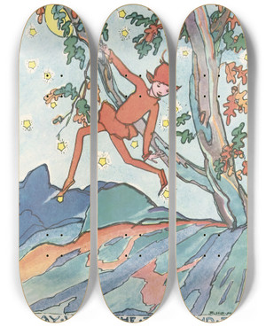 Triptych art skateboard deck of Jessie Marion King Mummys Bedtime Story Book Pl10 by Jessie Marion King (1875-1949)