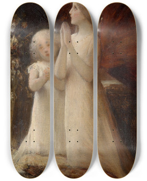 Triptych art skateboard deck of Ernst Klimt Betende Kinder by Ernst Klimt (1864-1892)