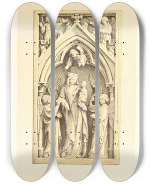 Triptych art skateboard deck of John Charles Robinson Relievo In Carved Ivorythe Virgin And Infant Saviour Adored By Angels by John Charles Robinson (1824-1913)