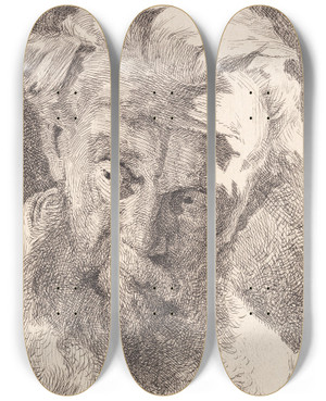 Triptych art skateboard deck of Frans Schwartz Gammel Skgget Mand Der Ser Til Siden by Frans Schwartz (1850-1917)