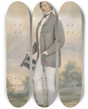 Triptych art skateboard deck of Josef Kriehuber Bildnis Eines Herrn Mit Zylinder by Josef Kriehuber (1800-1876)