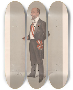 Triptych art skateboard deck of Leslie Matthew Ward Ambassadors To England The Belgian Minister Count Charles De La Laing 21 July 1904 by Leslie Matthew Ward (1851-1922)