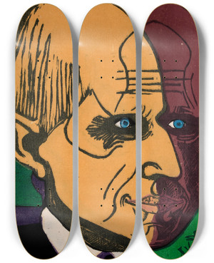 Triptych art skateboard deck of Ernst Ludwig Kirchner Portrait Of Drbauer by Ernst Ludwig Kirchner (1880-1938)