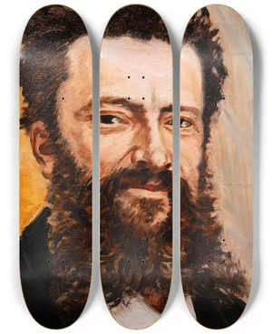 Triptych art skateboard deck of Jeanbaptiste Cariven Selfportrait by Jean-Baptiste Cariven (1843-1904)
