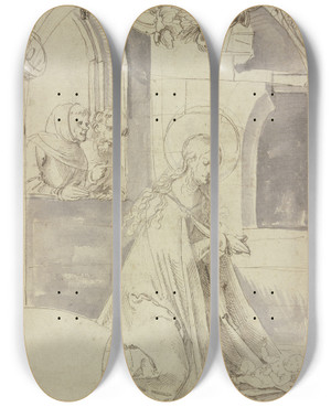 Triptych art skateboard deck of Hans Von Kulmbach The Nativity by Hans Von Kulmbach (1480-1522)