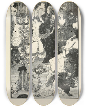 Triptych art skateboard deck of Aubrey Vincent Beardsley Under The Hill Pl02 by Aubrey Vincent Beardsley (1872-1898)