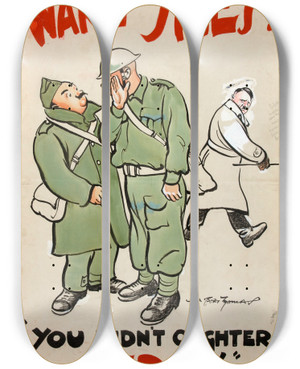 Triptych art skateboard deck of Bert Thomas Ware Spies You Didnt Oughter Said It by Bert Thomas (1883-1966)