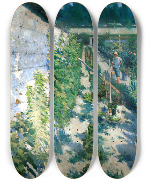 Triptych art skateboard deck of Karl Nordstrm Garden In Grez by Karl Nordstrom (1855-1923)