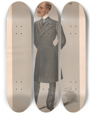Triptych art skateboard deck of Leslie Matthew Ward Bankers And Financiers Barings Lord Revelstoke 11 August 1898 by Leslie Matthew Ward (1851-1922)