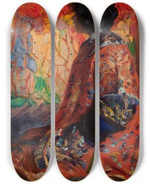 Triptych art skateboard deck of Leon Wyczkowski Japanese Woman by Leon Wyczolkowski (1852-1936)