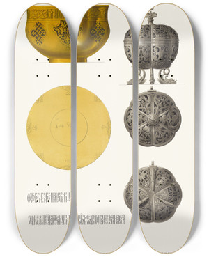 Triptych art skateboard deck of Fedor Grigoryevich Solntsev Zolotaia Bratina I Serebrianaia Kurilnitsa Tsaria Mikhaila Feodorovicha by Fedor Grigoryevich Solntsev (1801-1892)