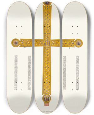 Triptych art skateboard deck of Fedor Grigoryevich Solntsev Litsevaia Storona Korsunskago Kresta I Nadpis Zvezditsy Antoniia Rimlianina by Fedor Grigoryevich Solntsev (1801-1892)
