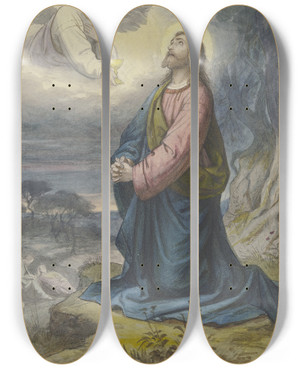 Triptych art skateboard deck of Karl Gottlob Schnherr Agony In The Garden by Karl Gottlob Schonherr (1824-1906)
