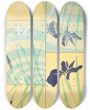 Triptych art skateboard deck of Korin Furuya Editor Bijutsukai Pl85 by Korin Furuya (Editor) (1875-1910)
