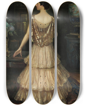 Triptych art skateboard deck of Kazimierz Stabrowski Portrait Of Mrs Gawroska by Kazimierz Stabrowski (1869-1929)