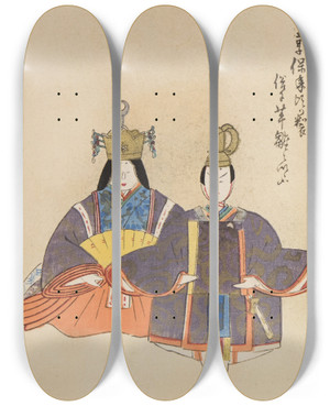 Triptych art skateboard deck of Shimizu Seif Unai No Tomo Pl 083 by Shimizu Seifu (1851-1913)