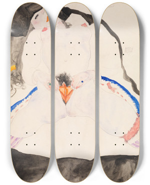 Triptych art skateboard deck of Egon Schiele Observed In A Dream by Egon Schiele (1890-1918)
