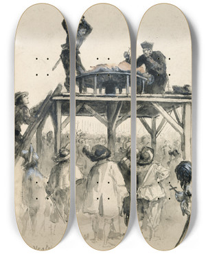 Triptych art skateboard deck of John Butler Yeats The Sentence Of The Court Was Accordingly Executed The 14Th Of July Ns In France by John Butler Yeats (1839-1922)