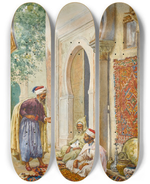 Triptych art skateboard deck of Giulio Rosati The Merchant by Giulio Rosati (1858-1917) Triptych art skateboard deck of Giulio Rosati The Merchant by Giulio Rosati (1858-1917)