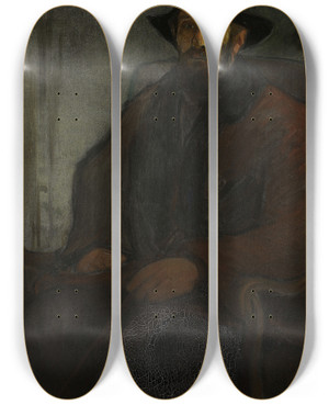 Triptych art skateboard deck of Wadysaw Lewiski Selfportrait_1 by Wadysaw lewiski (1854-1918)