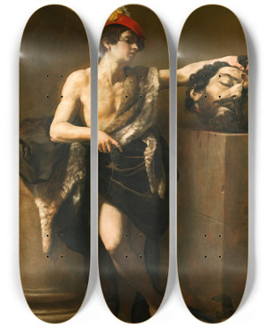 Triptych art skateboard deck of Guido Reni David With The Head Of Goliath by Guido Reni (1575-1642)