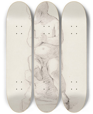 Triptych art skateboard deck of Helene Schjerfbeck Istuva Pieni Poika Veistos by Helene Schjerfbeck (1862-1946)