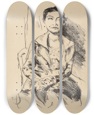 Triptych art skateboard deck of Lovis Corinth Bildnis Einer Jungen Dame Anneliese Halbe by Lovis Corinth (1858-1925)