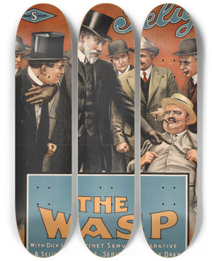 Triptych art skateboard deck of Goes Litho Co The Wasp by Goes Litho Co (19-20-)