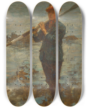 Triptych art skateboard deck of Henry Scott Tuke Youth With An Oar by Henry Scott Tuke (1858-1929)