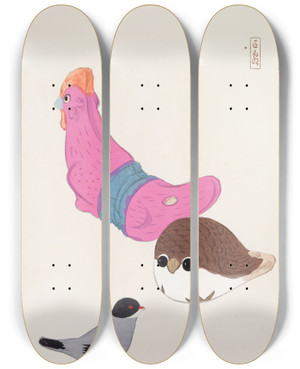 Triptych art skateboard deck of Kawasaki Kyosen Kyosens Collected Illustrations Of Japanese Toys Pl075 by Kawasaki Kyosen (1877-1942)