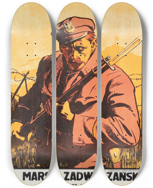 Triptych art skateboard deck of Feliks Wygrzywalski Ii Marsz Zadwrzaski by Feliks Wygrzywalski (1875-1944)