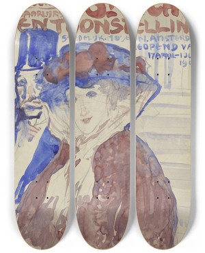 Triptych art skateboard deck of Leo Gestel Ontwerp Voor De Afiche Van De 19E Jaarlijkse Tentoonstelling Van Vereening St Lukas In Het Stedelijk Museum Te Amsterdam by Leo Gestel (1881-1941)
