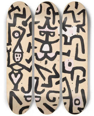 Triptych art skateboard deck of Paul Klee Comedians Handbill by Paul Klee (1879-1940)