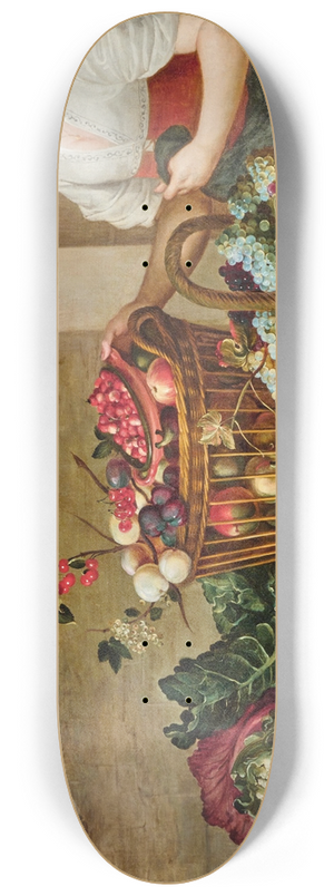 Flemish School - A Young Woman Next To A Table With Fruit In Baskets And Vegetables 8.25 inch art skate deck Flemish School - A Young Woman Next To A Table With Fruit In Baskets And Vegetables 8.25 inch art skate deck