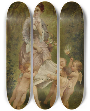 Triptych art skateboard deck of Charles Chaplin Venus With Putti by Charles Chaplin (1825-1891)