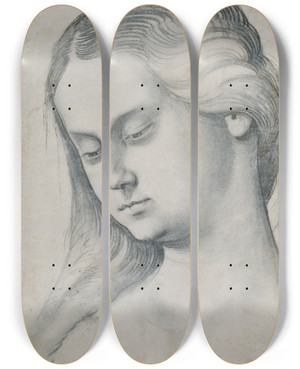 Triptych art skateboard deck of Hans Baldung A Womans Bust by Hans Baldung (1484-1545)