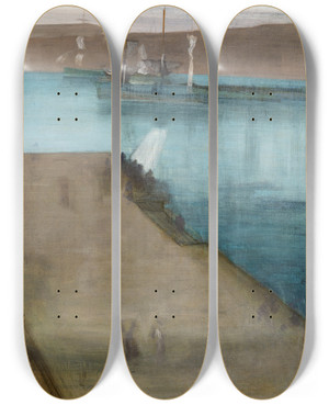 Triptych art skateboard deck of James Abbott Mcneill Whistler Valparaiso Harbor by James Abbott Mcneill Whistler (1834-1903)
