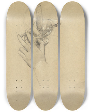 Triptych art skateboard deck of Gustav Klimt Handstudie Um Einen Sbelgriff by Gustav Klimt (1862-1918)