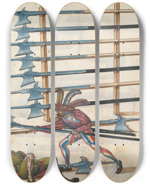 Triptych art skateboard deck of Jorg Kolderer Maximiliani Konig Zeughauss Pl29 by Jorg Kolderer (1465-1540)