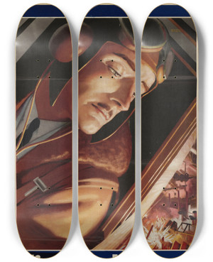 Triptych art skateboard deck of Edward Osmond Wings For Victory by Edward Osmond (1900-1981)