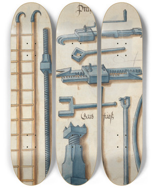 Triptych art skateboard deck of Jorg Kolderer Maximiliani Konig Zeughauss Pl49 by Jorg Kolderer (1465-1540)