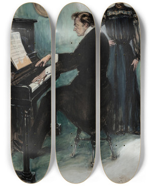 Triptych art skateboard deck of Clarence F Underwood The Solo by Clarence F Underwood (1871-1929)