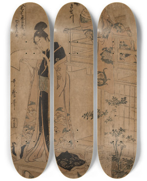 Triptych art skateboard deck of Kitagawa Utamaro No Title_1 by Kitagawa Utamaro (1753-1806)
