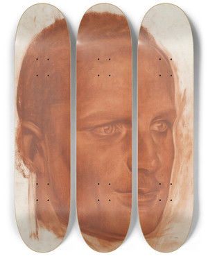 Triptych art skateboard deck of Alexandre Jacovleff Portrait Of A Member Of The Croisire Jaune Expedition Team by Alexandre Jacovleff (1887-1938)
