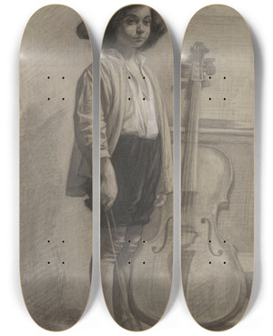 Triptych art skateboard deck of Jan Veth Jongen Staande Bij Een Cello by Jan Veth (1864-1925)