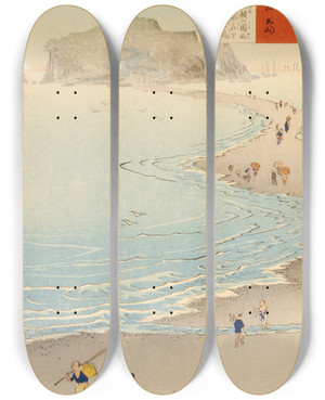 Triptych art skateboard deck of Kobayashi Kiyochika The Island Enoshima by Kobayashi Kiyochika (1847-1915)