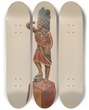 Triptych art skateboard deck of Harry King Cigar Store Indian by Harry King