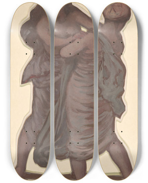 Triptych art skateboard deck of Elihu Vedder Study For Greek Girls Bathing Iv by Elihu Vedder (1836-1923)